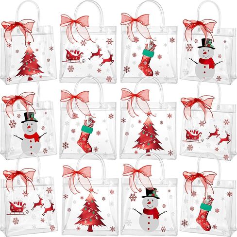 Henoyso 24 Pcs St. Patrick's Day Clear Gift Bags Plastic Shamrock Party Favor Bags with Handles and Ribbon Green Lucky Clover Gift Bags 7.8 x 7.8 x 3.1 PVC Totes for Irish Goodie Treat Gift Wrap in Saudi Arabia
