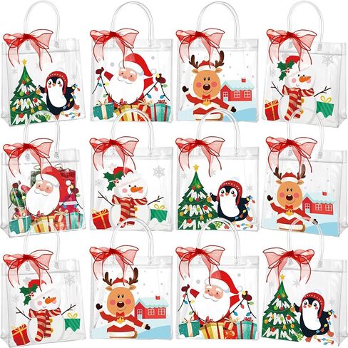Henoyso 24 Pcs St. Patrick's Day Clear Gift Bags Plastic Shamrock Party Favor Bags with Handles and Ribbon Green Lucky Clover Gift Bags 7.8 x 7.8 x 3.1 PVC Totes for Irish Goodie Treat Gift Wrap in Saudi Arabia