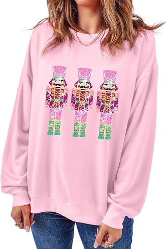 Faretumiya Women Sparkle Sequin Christmas Sweatshirt Santa Graphic Crewneck Sweater Long Sleeve Xmas Pullover Tops in Saudi Arabia