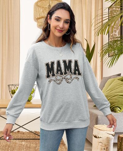 SFHFY Mama Crewneck Sweatshirt Women: Casual Mom Long Sleeve Shirt Bow Mama Letter Print Pullover Top in Saudi Arabia