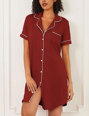 Ekouaer Nightgowns for Women 2 Pack Button Down Sleepwear Short Sleeve Sleepshirts Soft Nightshirts Black/Grey in Saudi Arabia