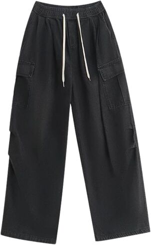 Cargo Pants for Women Men Baggy Jeans High Waisted Wide Leg Drawstring Pants with Pockets Grunge Streetwear in Kuwait