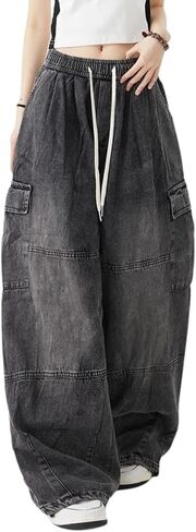Cargo Pants for Women Men Baggy Jeans High Waisted Wide Leg Drawstring Pants with Pockets Grunge Streetwear in Kuwait