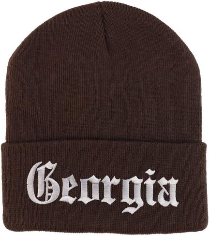 Trendy Apparel Shop Georgia State Old English Embroidered Long Cuff Beanie in Saudi Arabia