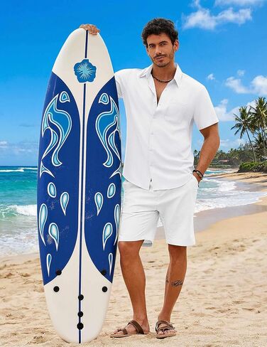COOFANDY Mens Button Down Shirt Short Sleeve Casual Shirts Summer Beach Wedding Linen Shirt with Pocket in Saudi Arabia