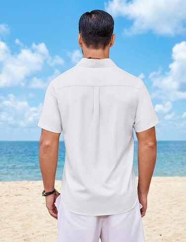 COOFANDY Mens Button Down Shirt Short Sleeve Casual Shirts Summer Beach Wedding Linen Shirt with Pocket in Saudi Arabia