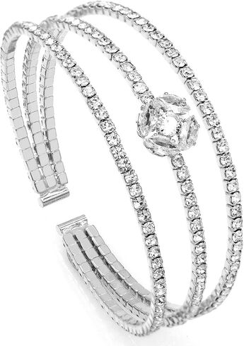 Women's Multi-Layer Rhinestone Cuff Bracelet Sparkling Crystal Tennis Bangle for Bridal Wedding Party in Saudi Arabia