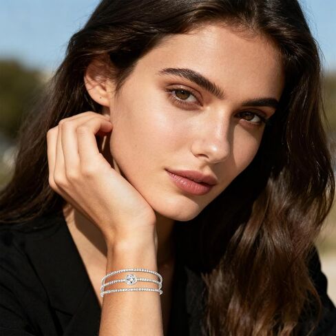 Women's Multi-Layer Rhinestone Cuff Bracelet Sparkling Crystal Tennis Bangle for Bridal Wedding Party in Saudi Arabia