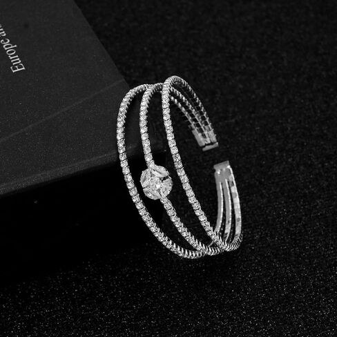 Women's Multi-Layer Rhinestone Cuff Bracelet Sparkling Crystal Tennis Bangle for Bridal Wedding Party in Saudi Arabia