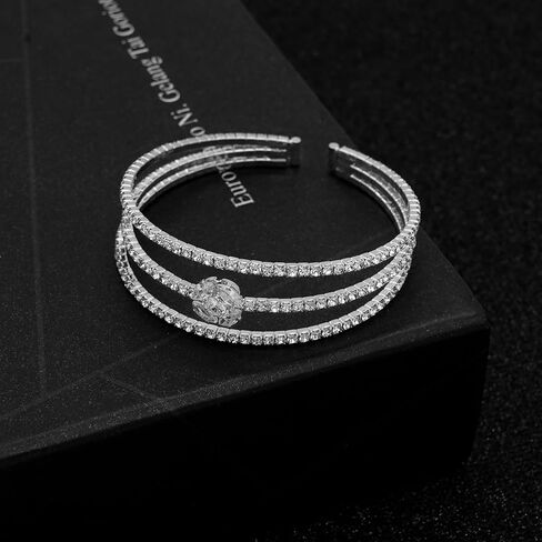 Women's Multi-Layer Rhinestone Cuff Bracelet Sparkling Crystal Tennis Bangle for Bridal Wedding Party in Saudi Arabia