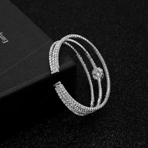 Women's Multi-Layer Rhinestone Cuff Bracelet Sparkling Crystal Tennis Bangle for Bridal Wedding Party in Saudi Arabia