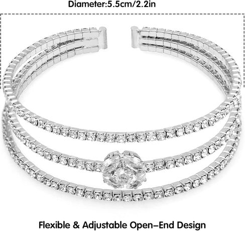 Women's Multi-Layer Rhinestone Cuff Bracelet Sparkling Crystal Tennis Bangle for Bridal Wedding Party in Saudi Arabia