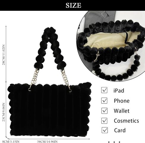 Fluffy Tote Bag Winter Faux Fur Bags for Women Y2K Furry Purse Fuzzy Handbag Plush Shoulder Bags in Saudi Arabia
