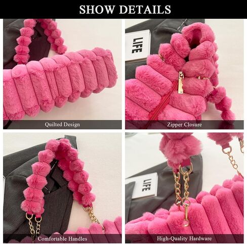 Fluffy Tote Bag Winter Faux Fur Bags for Women Y2K Furry Purse Fuzzy Handbag Plush Shoulder Bags in Saudi Arabia