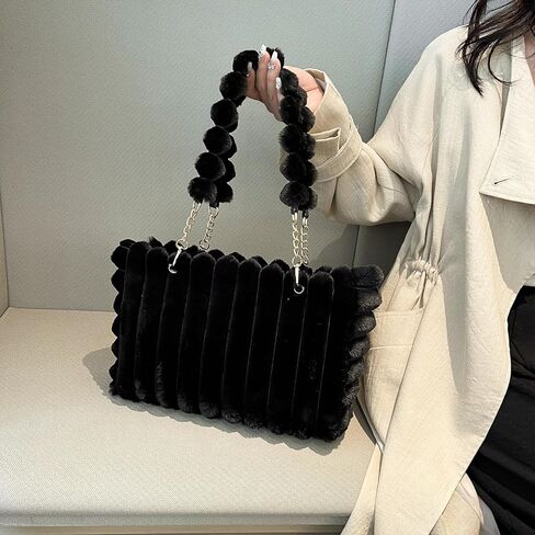 Fluffy Tote Bag Winter Faux Fur Bags for Women Y2K Furry Purse Fuzzy Handbag Plush Shoulder Bags in Saudi Arabia