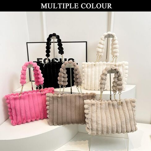 Fluffy Tote Bag Winter Faux Fur Bags for Women Y2K Furry Purse Fuzzy Handbag Plush Shoulder Bags in Saudi Arabia