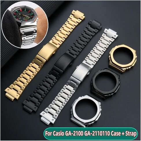 إكسسوارات الساعة تناسب كاسيو G-SHOCK GA-2100 حزام من الفولاذ المقاوم للصدأ إطار معدني GA2100 GA2110 GA-B2100 سوار ساعة رجالي مُعاد تركيبه in Kuwait