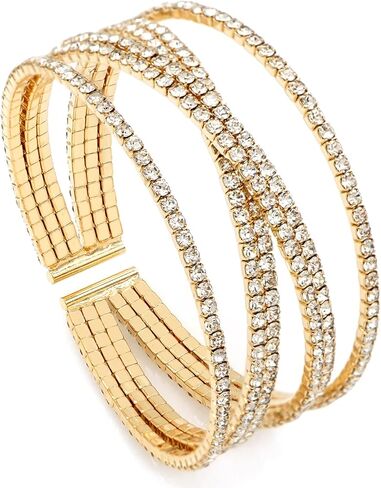 Women's Multi-Layer Rhinestone Cuff Bracelet Sparkling Crystal Tennis Bangle for Bridal Wedding Party in Saudi Arabia