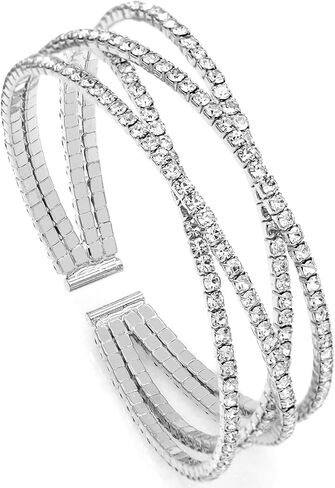 Women's Multi-Layer Rhinestone Cuff Bracelet Sparkling Crystal Tennis Bangle for Bridal Wedding Party in Saudi Arabia