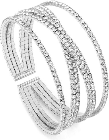Women's Multi-Layer Rhinestone Cuff Bracelet Sparkling Crystal Tennis Bangle for Bridal Wedding Party in Saudi Arabia