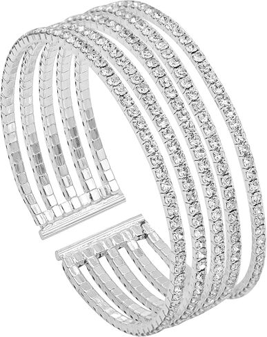 Women's Multi-Layer Rhinestone Cuff Bracelet Sparkling Crystal Tennis Bangle for Bridal Wedding Party in Saudi Arabia