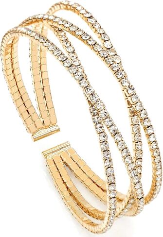 Women's Multi-Layer Rhinestone Cuff Bracelet Sparkling Crystal Tennis Bangle for Bridal Wedding Party in Saudi Arabia