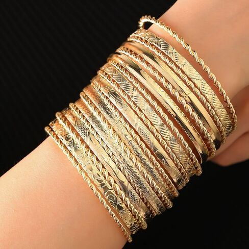 Gold Bangle Bracelets for Women Chunky Gold Set Cuff Bracelet Stack Jewelry Friendship Gifts for Women Jewelry in Saudi Arabia