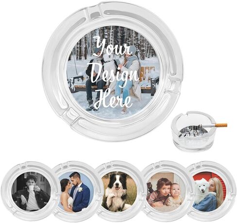 Custom Glass Ashtray Personlized Ashtrays for Gift Design Your Own Photo Text Logo Smooth Round Ashtrays for Indoor Outdoor Home Office Decoration in Saudi Arabia