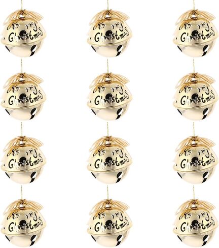 Toyvian 12pcs Christmas Jingle Bells Metal Sleigh Bells Merry Christmas Decor for Tree Wreath Garland Ornaments (Golden) in Saudi Arabia