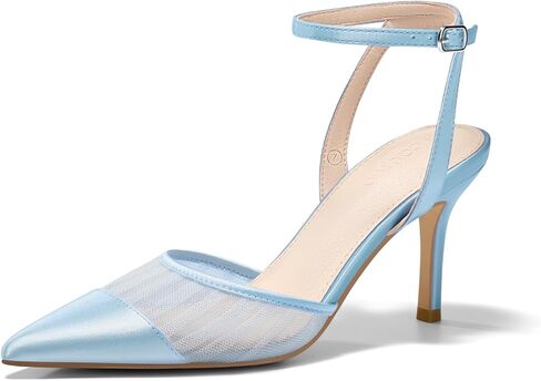 Coutgo Womens Mesh High Heels Satin Closed Pointed Toe Pumps Patchwork Wedding Dress Shoes in Saudi Arabia