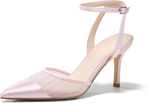 Coutgo Womens Mesh High Heels Satin Closed Pointed Toe Pumps Patchwork Wedding Dress Shoes in Saudi Arabia