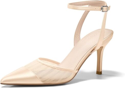 Coutgo Womens Mesh High Heels Satin Closed Pointed Toe Pumps Patchwork Wedding Dress Shoes in Saudi Arabia