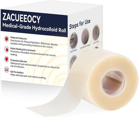 Hydrocolloid Bandages Roll，Medical Grade Hydrocolloid (2in*59in), Highly Absorbent Hydrocolloid Bandages for Wound Care, Burn, Blister, Acne Care, Waterproof & Cut to Required Size in Saudi Arabia