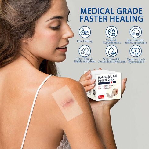 Hydrocolloid Bandages Roll，Medical Grade Hydrocolloid (2in*59in), Highly Absorbent Hydrocolloid Bandages for Wound Care, Burn, Blister, Acne Care, Waterproof & Cut to Required Size in Saudi Arabia
