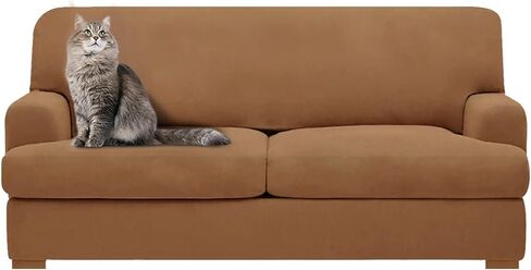 molasofa Leather Look T-Cushion Sofa Slipcovers with 3 Individual Shape Seat Covers for Home Décor, 4 Pieces - Stretchable, Washable, Non-Pilling, Non-Slip Sofa Slipcover (Sofa, 02 Black) in Saudi Arabia