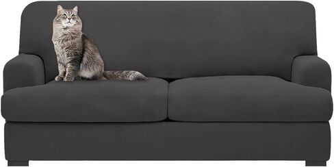 molasofa Leather Look T-Cushion Sofa Slipcovers with 3 Individual Shape Seat Covers for Home Décor, 4 Pieces - Stretchable, Washable, Non-Pilling, Non-Slip Sofa Slipcover (Sofa, 02 Black) in Saudi Arabia