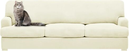 molasofa Leather Look T-Cushion Sofa Slipcovers with 3 Individual Shape Seat Covers for Home Décor, 4 Pieces - Stretchable, Washable, Non-Pilling, Non-Slip Sofa Slipcover (Sofa, 02 Black) in Saudi Arabia