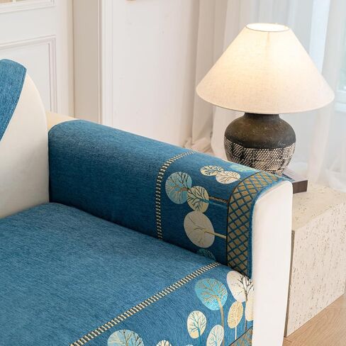 Boho Jacquard Sofa Cover 36"x71" - Chenille Loveseat & Sectional Cover, Washable Non Slip Slipcover for Cushion Couches, 1pc, Blue in Saudi Arabia