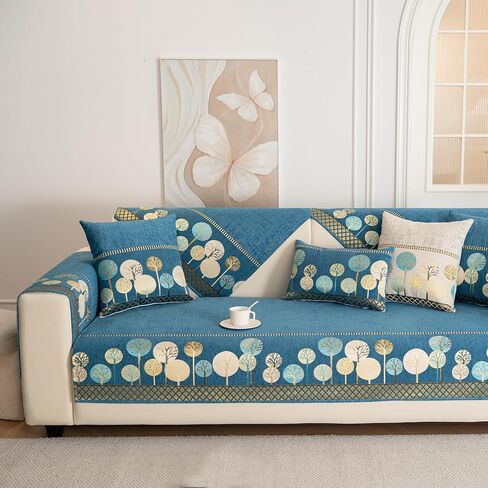 Boho Jacquard Sofa Cover 36"x71" - Chenille Loveseat & Sectional Cover, Washable Non Slip Slipcover for Cushion Couches, 1pc, Blue in Saudi Arabia