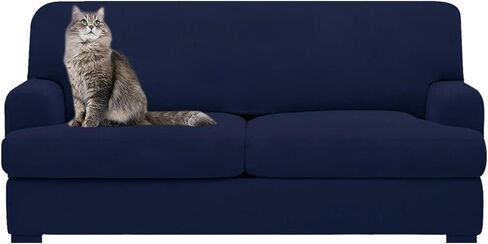 molasofa Leather Look T-Cushion Sofa Slipcovers with 3 Individual Shape Seat Covers for Home Décor, 4 Pieces - Stretchable, Washable, Non-Pilling, Non-Slip Sofa Slipcover (Sofa, 02 Black) in Saudi Arabia