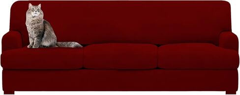 molasofa Leather Look T-Cushion Sofa Slipcovers with 3 Individual Shape Seat Covers for Home Décor, 4 Pieces - Stretchable, Washable, Non-Pilling, Non-Slip Sofa Slipcover (Sofa, 02 Black) in Saudi Arabia