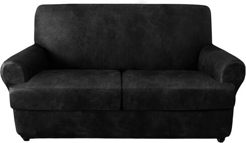 molasofa Leather Look T-Cushion Sofa Slipcovers with 3 Individual Shape Seat Covers for Home Décor, 4 Pieces - Stretchable, Washable, Non-Pilling, Non-Slip Sofa Slipcover (Sofa, 02 Black) in Saudi Arabia