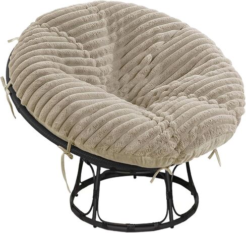 Papasan Chair Cushion Cover, Plush Faux Fur papasan Cushion Cover, 50 Inch for 40-44 Inch Cushions, Super Soft Removable Cover with Ties & Zipper, Machine Washable - Khaki in Saudi Arabia