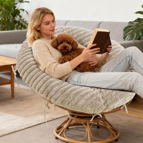 Papasan Chair Cushion Cover, Plush Faux Fur papasan Cushion Cover, 50 Inch for 40-44 Inch Cushions, Super Soft Removable Cover with Ties & Zipper, Machine Washable - Khaki in Saudi Arabia