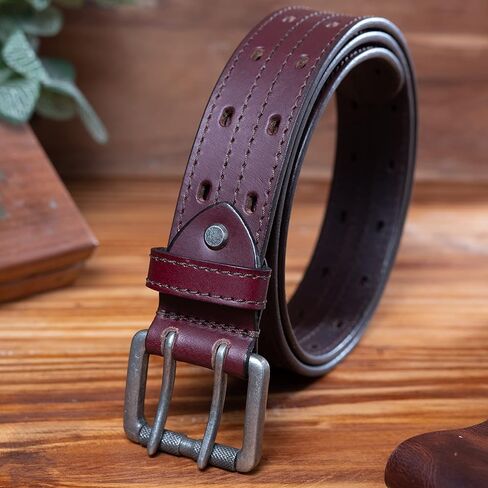 KERTZ Men's Leather Belt Double Prong Buckle Belt 38 mm Width Casual Leather Belt for wok and Jeans belt in Saudi Arabia
