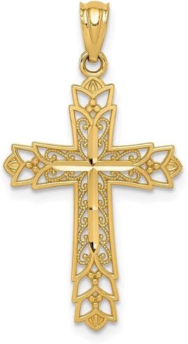Diamond2Deal 14k Yellow Gold Polished Filigree Cross Pendant, in Saudi Arabia