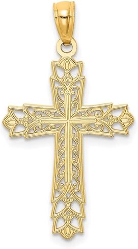 Diamond2Deal 14k Yellow Gold Polished Filigree Cross Pendant, in Saudi Arabia