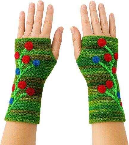 Armycrew 100% Wool Hand Knitted Floral Fingerless Glove with Fleece Lining in Saudi Arabia