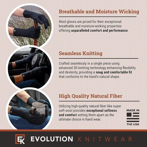 قفازات شبكية من الصوف المحبوك من Evolution Knitwear - صُنعت في الولايات المتحدة الأمريكية - صوف ميرينو فائق النعومة - صغير in Saudi Arabia