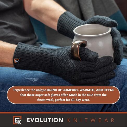 قفازات شبكية من الصوف المحبوك من Evolution Knitwear - صُنعت في الولايات المتحدة الأمريكية - صوف ميرينو فائق النعومة - صغير in Saudi Arabia
